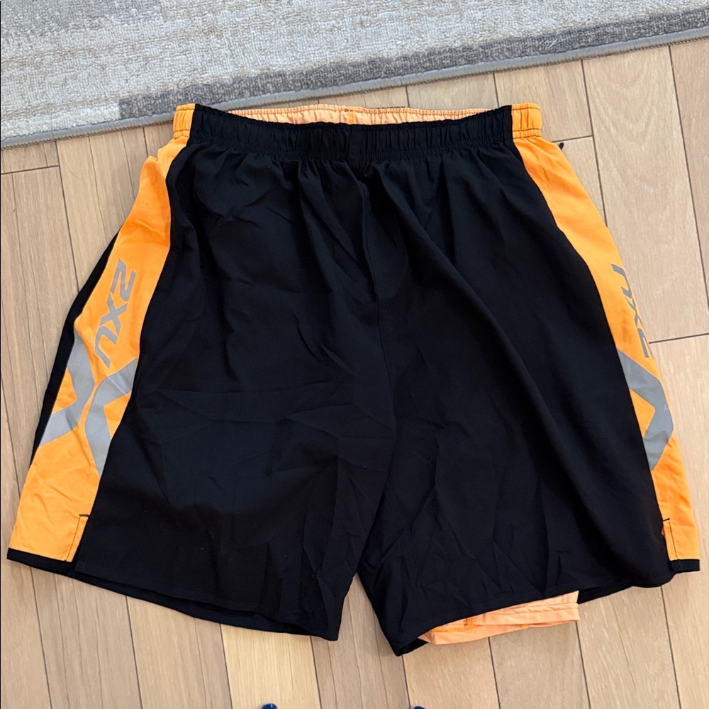 2XU Black and Orange Men's Athletic Running Shorts